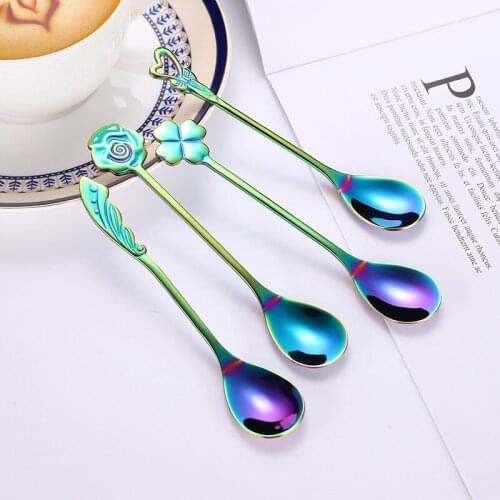 5 Pcs set 304 stainless steel small spoon creative tea coffee mixing spoon flower love dessert spoon mug scoop