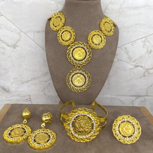 Dubái-juegos de joyas para mujer,pendientes africanos de fiesta nupcial,anillo etíope de oro de 24K,regalos de boda,Collares