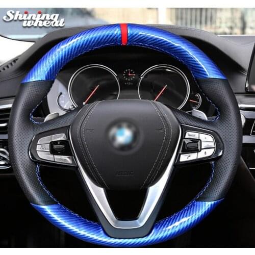 Shining wheat Blue PU Carbon Fiber Car Steering Wheel Cover for BMW G30 530i 540i 520d 530e 2016-2018 G32 GT 630i 630d 2017-2018
