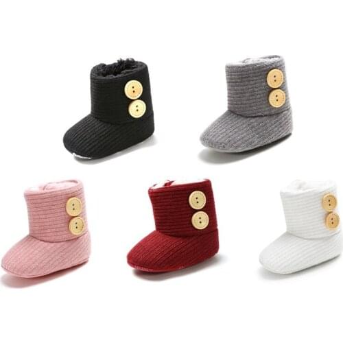Warm Baby Winter Boots Girls Soft Sole Crib Shoes Button Cotton Flats Boot Shoes Knitted Solid Buttons Toddler Shoes