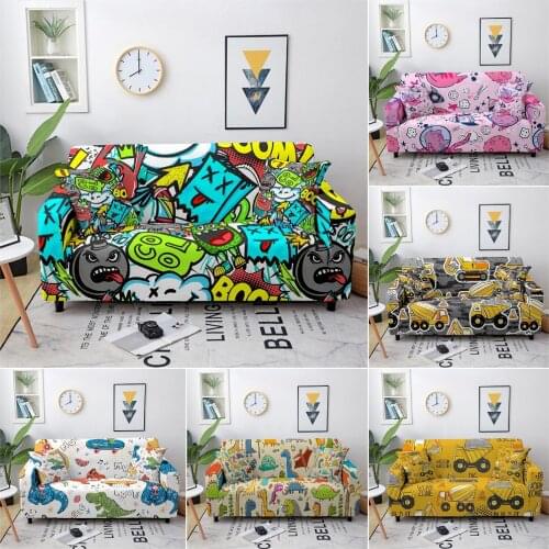 Cartoon Animals Pattern Sofa Slipcover Elastic Stretch Sofa Covers For Living Room Anti-dust Couch Cover 1/2/3/4 Seat Sofa Cover