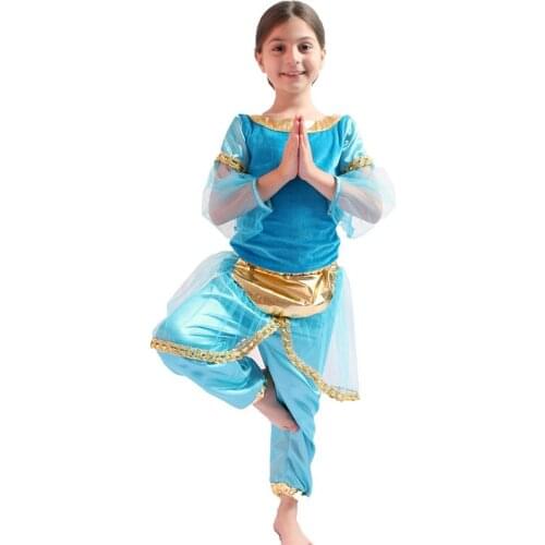 Children Kids Arabian Jasmine Princess Costume Cosplay for Girls Halloween Purim Carnival Party Masquerade Fantasia Dress up