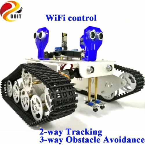 WiFi Control 2-way Tracking 3-way Ultrasonic Obstacle Avoidance Cralwer Robot Tank Car Chassis kit for Arduino kit