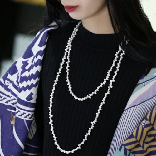Fashion New natural freshwater white 6-7mm Baroque pearl long necklace Multi-layer genuine white pearl necklace for women
