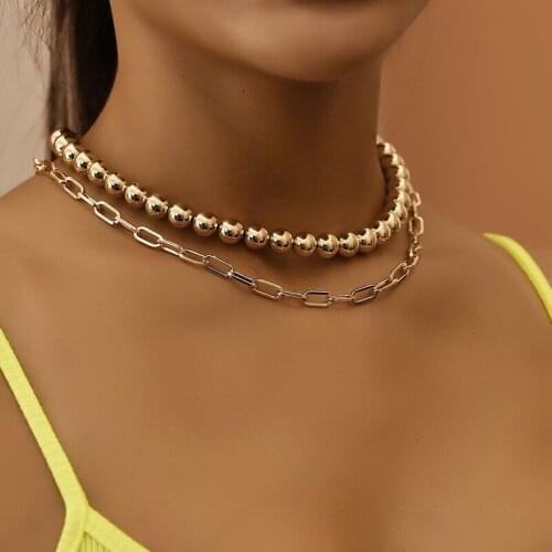 Double Necklace Bead Chain Punk Long Chain Necklace and Necklace Pendant Ladies Fashion Gothic Jewelry