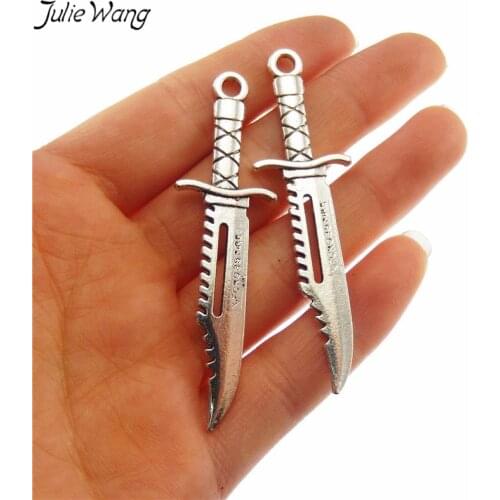 Julie Wang 12PCS High Quality Dagger Shape Mini Zinc Alloy Pendant Charms Antique Silver Color DIY Stylish Punk Jewerly Findings
