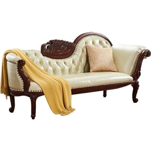 European Style Solid Wood Chaise Longue Bedroom Beauty Couch American Fabric Single Recliner Sofa Chair