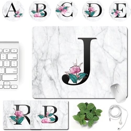Portable Gaming Mousepad PU Leather Waterproof Durable Home Office Computer Mouse Pad White Marble Letter Series Mouse Mat