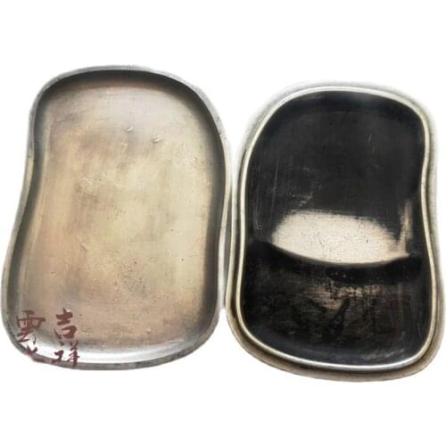 China Antique Silver Handmade Fine Miao Stationery Cover Inkstone Inkstone Wheel Crane