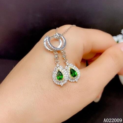 KJJEAXCMY fine jewelry 925 sterling silver inlaid natural diopside earrings luxury girl new eardrop support test