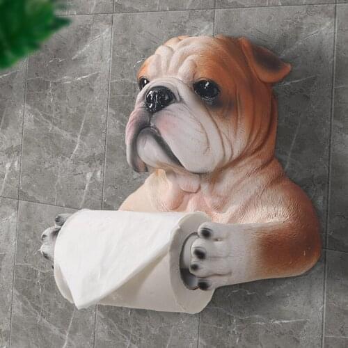 Decorative Tissue Box Durable Wall Mounted Hanging Bathroom Funny Animal Dog Canister Toilet Paper Tissue Roll Toilet Holder