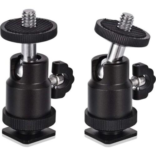 Mini Ball Head [2 Pack] With Hot Shoe Mount Adapter 360 Degree 1/4 Inch Small Ball Heads Lightweight Swivel Micro-Ballhead For D