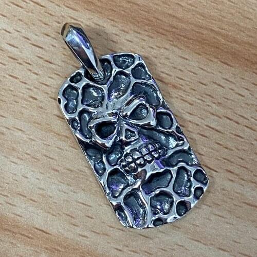 925 Sterling Silver Skull Dog Tag Mens Biker Rock Punk Pendant 8C004