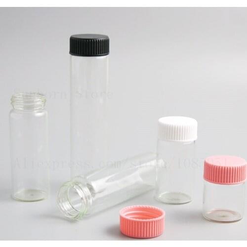 Refillable Empty Small Transparent e Liquid Bottles With Plastic Screw Cap 15cc 1/2 oz 2oz Glass Clear Sample Bottle 30pcs