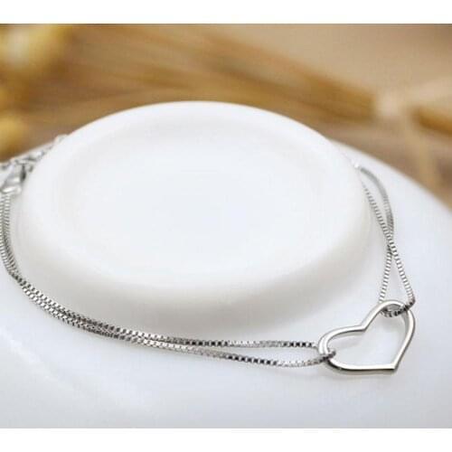 Fashion Women Double Layer Chain Hollow Heart Charm Bracelet Bangle party Jewelry gift