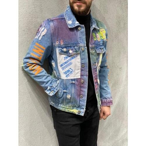 Premium Spray Patched Slim Fit Mens Denim Jacket