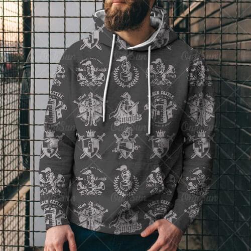 Knight Full Print Style Street Hip-Hop Mens 3D Printed Loose Hooded Sigital Printing Sweater