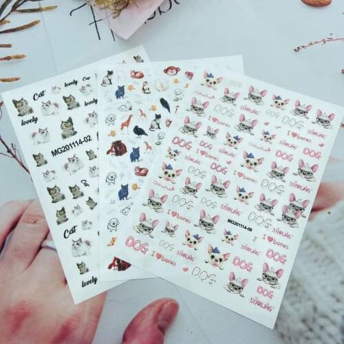 Fashion New Arrival Hot Selling 3d DIY Nail Stickers Embossment Fingernail Decals Cats& Dogs Nail Art Manicure for Women Girls