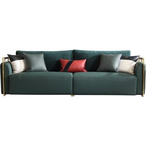 New Chinese leather solid wood sofa modern light luxury living room black gold wood sofa tea table combination furniture