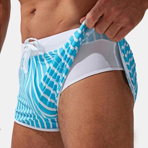 Shorts Beachwear Men Summer Casual Shorts Lining Stripes Elastic Waist Drawstring Swim Shorts Swim Trucks Swimwear for Surfing