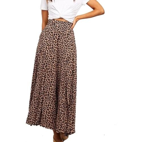 Leopard Print Pants Skirt Women Elastic Waist Causal Women Pants Streetwear Loose Wide Leg Pants Women Trousers