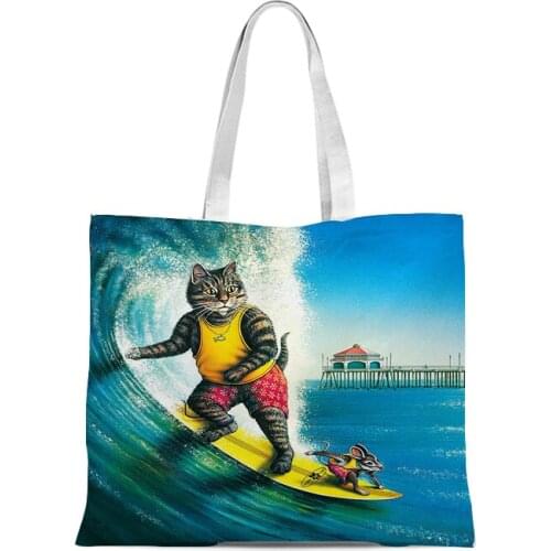 Cat and Mouse Cotton and Linen Handbag Fashion Shoulder Bag Ladies Leisure Eco Shopping High Quality Foldable Handbag