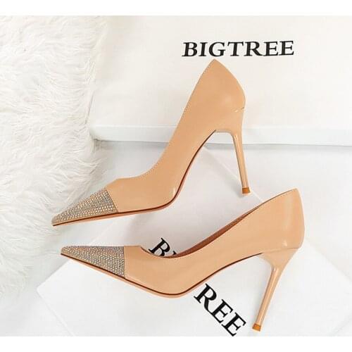 Show thin fine with high heels fashion party with shallow mouth shining diamond pointed shoes for womens shoes