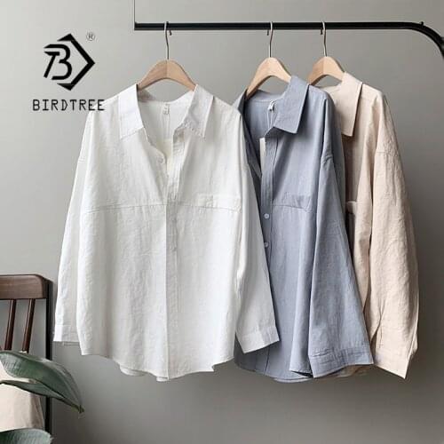 Spring New Women Vintage Oversize Solid Shirt Batwing Sleeve Button Up Loose Blouse Fake Pockets Autumn Casual BF Style Tops T11