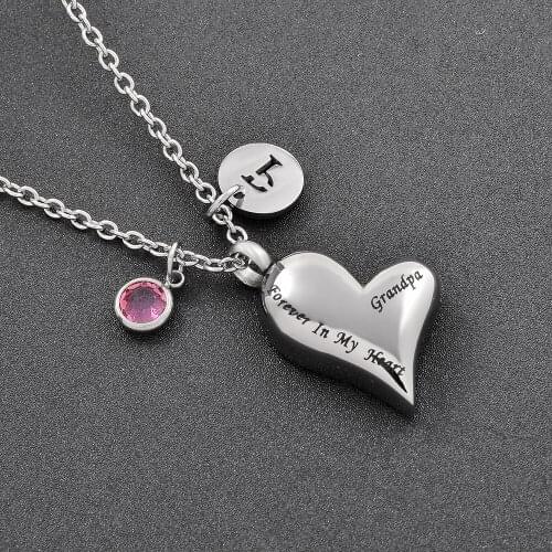 'Always in My Heart Grandpa'Heart DIY Stainless Steel Memorial Ash Keepsake Cremation Jewelry Pendant Necklace Women
