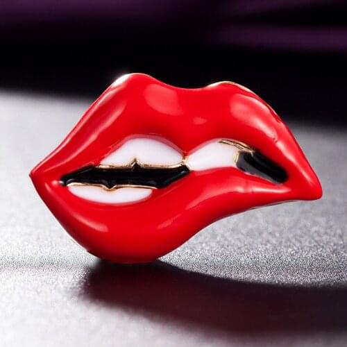 Zlxgirl Jewelry Cute red Enamel mouth punk Corsage For Women Collar Hats accessory Enamel Brooches Pins Girls gifts