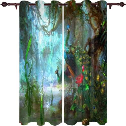 Animal Peacock Forest Stone Window Curtains Home Decor Curtains for Living Room Bedroom Kitchen Items