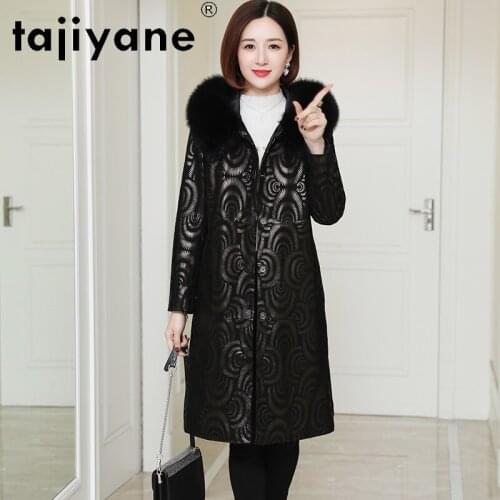 Women Jacket Leatjer White Duck Down Jackets Woman Genuine Sheepskin Coats Female Real Fox Fur Collar Parkas Ropa TN619