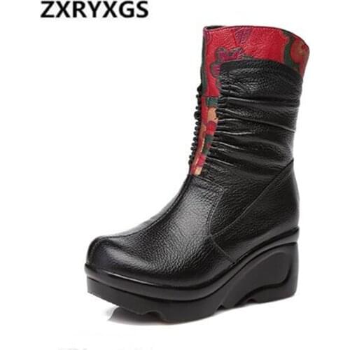 HOT 2019 Newest Autumn Winter Boots Women Shoes Fashion Boots Cow Leather Shoes Wedges Non-slip Comfort Knight Boots Women Boots
