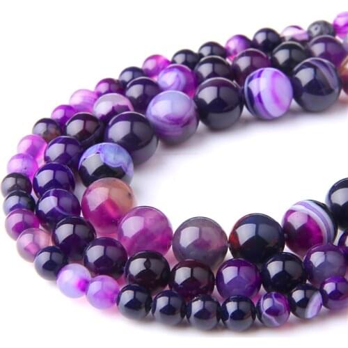 Natural Stone Purple Stripe Agates Onyx Round Loose Beads 4 6 8 10 12MM Pick Size for Jewelry Making Bracelet Necklace Accessrie