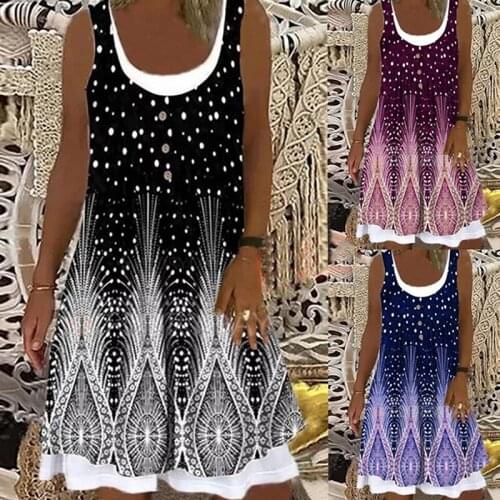 Summer Women Tank Dress 2021 Casual Sleeveless Floral Print Splice Round Neck Mini Dress Elegent Loose Dresses