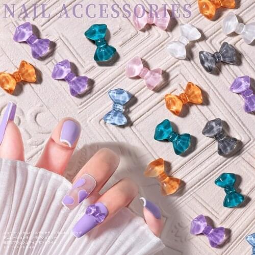 10Pcs/Pack Fancy Delicate Candy Colors Water Ripple Bowknot Nail Art Crystal Stones Jewelry Manicure DIY Nails Art Decorations