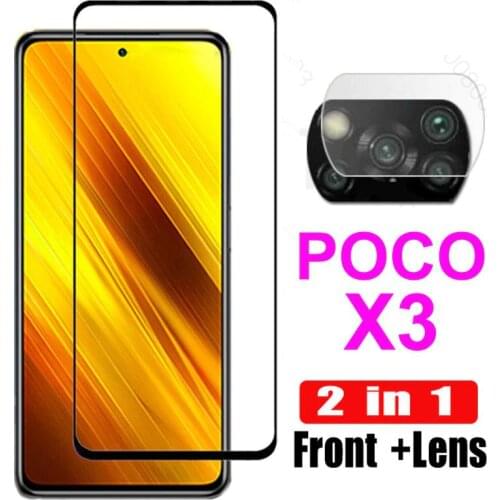 2 in 1 For Xiaomi Poco Poko Little X3 NFC Screen Protective Glass For Pocophone X3 Tempered Glass Camera Lens Full Cover Film 9D