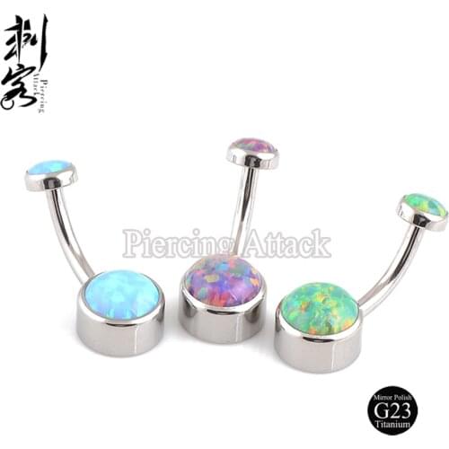 2019 New Type14G Titanium internal thread Opal Gem Navel Ring Body Piercing Jewelry 1.6x10x5/8mm Free Shipping