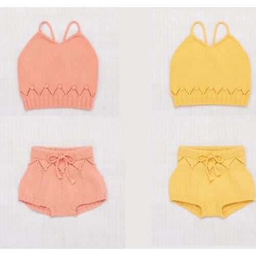 2020 SS Kids Girls Summer Knitting Clothes Sets Misha Puff Children Crochet Sling Tops and Bloomers Baby Girl Misha and Puff