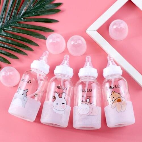 300ml New Born Baby Kids Children Water Juice Milk Feeding Glass Bottle Wide Mouth with Silicon Nipple Straw Anti-dust Cover