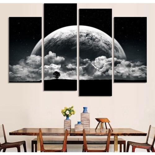 4Piece Black And White Earth Planet Landscape Full Square Diamond Painting Cross Stitch Round Drill Embroidery Home DecorZP-4242