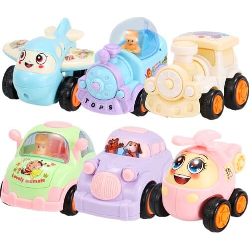 6Pcs Mini Cartoon Pull Back Inertia Car Construction Vehicle Train Airplane Toy Mixed Color Mode Mini Cars Kid Toys Gift