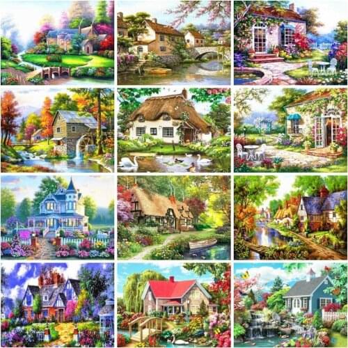 AZQSD Diamond Painting House Full Drill Square Diamond Embroidery Scenery 5d Diy Home Decor Rhinestones Gift Needlework