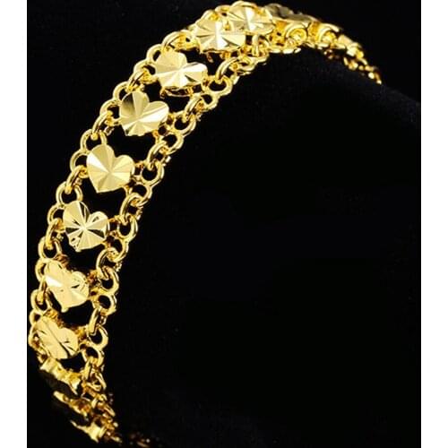 Heart Bracelet Chain Yellow Gold Filled Fashion Wrist Bracelet Gift