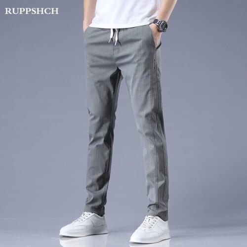 2021 Summer Thin Casual Pants Men Cotton Classic Fashion Business Slim Straight Solid Color Trousers Men Casual Pants 38