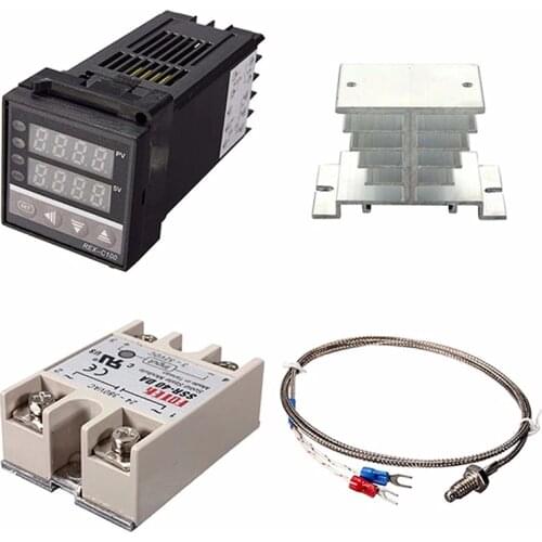 Digital 220V PID REX-C100 Temperature Instrument Controller + max.40A SSR + K Thermocouple, PID Controller Set + Heat Sink