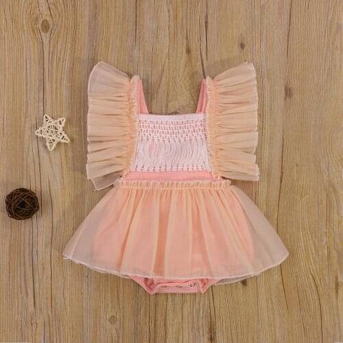 Princess Kids Backless Bandage Playsuit Summer Newborn Baby Girls Ruffled Romper Dress Party Lovely Mesh Fly Sleeve Jumpsuit
