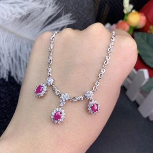 Elegant round Diana natural red ruby gem necklace natural gemstone pendant necklace S925 silver girl wedding gift fine jewelery