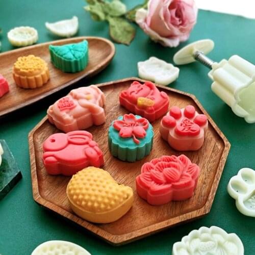 Mooncake Mold 50g Cookie Cutter with Cartoon Animal Stamps Hand Press Green Bean Pastry Mould DIY Bakeware Mid-autumn Festival