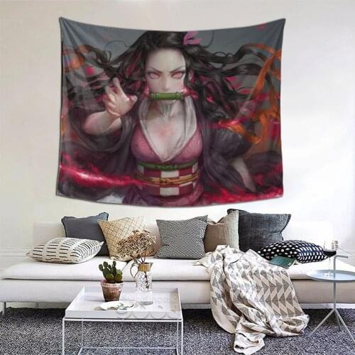 Nezuko Tapestry Anime Harajuku Kawaii Tapestry Wall Bedspread aesthetic Hanging Blanket For Bedroom Dorm